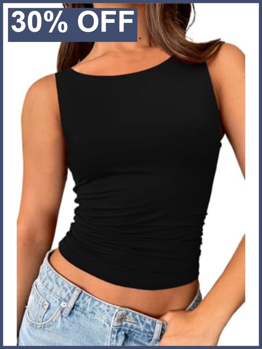Boat Neck Double Lined Ruched Tank Top Women's Slim Fit Summer Going Out Top